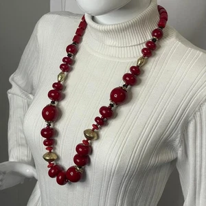 Chico's chunky red necklace gold tone beads beaded signed costume jewelry - Picture 1 of 14