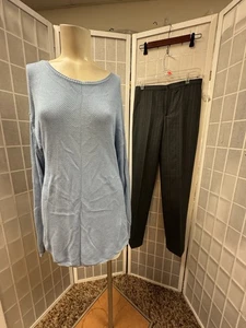 Cupio/apt.9, conjunto de pantalón negro + suéter azul, talla 6, manga larga, tela, cremallera, cuello redondo.! - Imagen 1 de 13