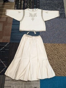 Vintage J.M. Pink Boho 2-Piece Set – Embroidered Top & Skirt Cream Crochet Sz L - Bild 1 von 15