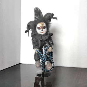 VTG Circus Cat Jester Clown Doll On Unicycle Mardi Gras Porcelain Face Collectbl - Picture 1 of 6