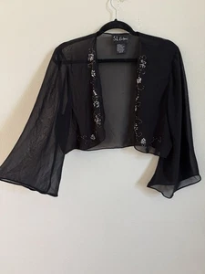 Vintage Y2K Black Sequin Sheer Shrug Cardigan Bolero Size XL - Bild 1 von 3
