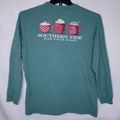 Футболка мужская Southern Tide средний размер зеленая горячая Coca зимнее Рождество - Изображение 1 из 4