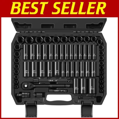 64-Piece SAE & Metric Socket Set with 72-Tooth Ratchet Wrench - Chrome Vanadium - Image 1 of 4