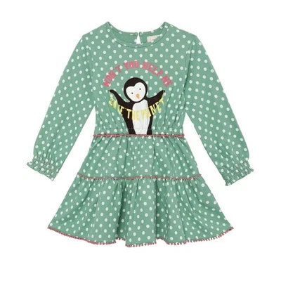 Vestido Peek Niña Verde Pingüino Lunares Algodón Terry Fit & Acampanado Niños Talla 8 Foto 1 de 4