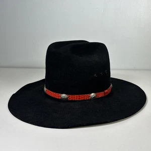 Eddy Bros Black Cowboy Hat Red Strap By Chris Eddy 100% Wool Made USA Size 7 3/8 - Picture 1 of 10