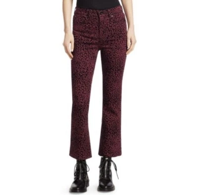 NEW $275 Rag & Bone Burgundy Cheetah Hana Cropped Jeans Size 24 NWT - Image 1 of 4