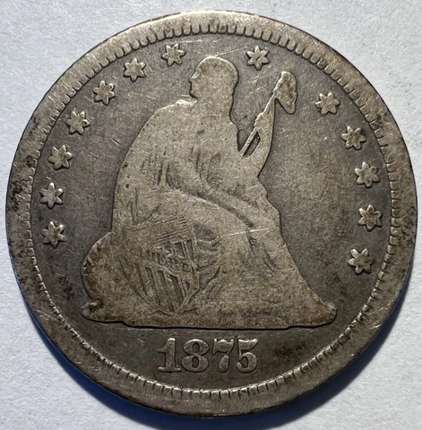 1875 Seated Liberty Quarter CHOICE VG+ Cover