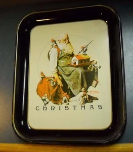 VINTAGE NORMAN ROCKWELL METAL CHRISTMAS TRAY 1975 10.5" X 13" - Imagen 1 de 6