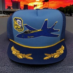 Cappello camionista jet angeli blu vintage snapback uova strapazzate militare raro NOS - Foto 1 di 12