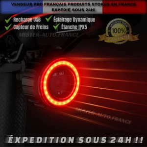 FEU LED VELO VTT ARRIERE ✅MULTIFONCTION USB ☆DYNAMIQUE ÉCLAIRAGE CAPTEUR FREINS - Picture 1 of 19