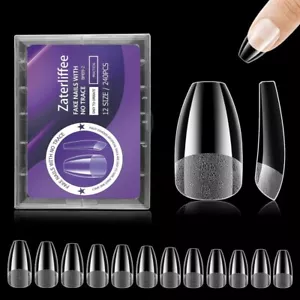 1200pcs Extension False DIY Gel Clear Nail Tips - Medium Coffin Shape 12 Sizes - Picture 1 of 3