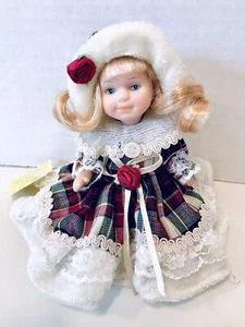 Fancy Friends Collectibles Vintage 90s Blonde Porcelain Jointed Doll Plaid Dress - Picture 1 of 12