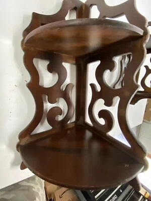Vtg Victorian Style Wood Corner Walnut 2 shelf 17x 9x 7 Hand Made 70 yrs. old. - Image 1 of 4