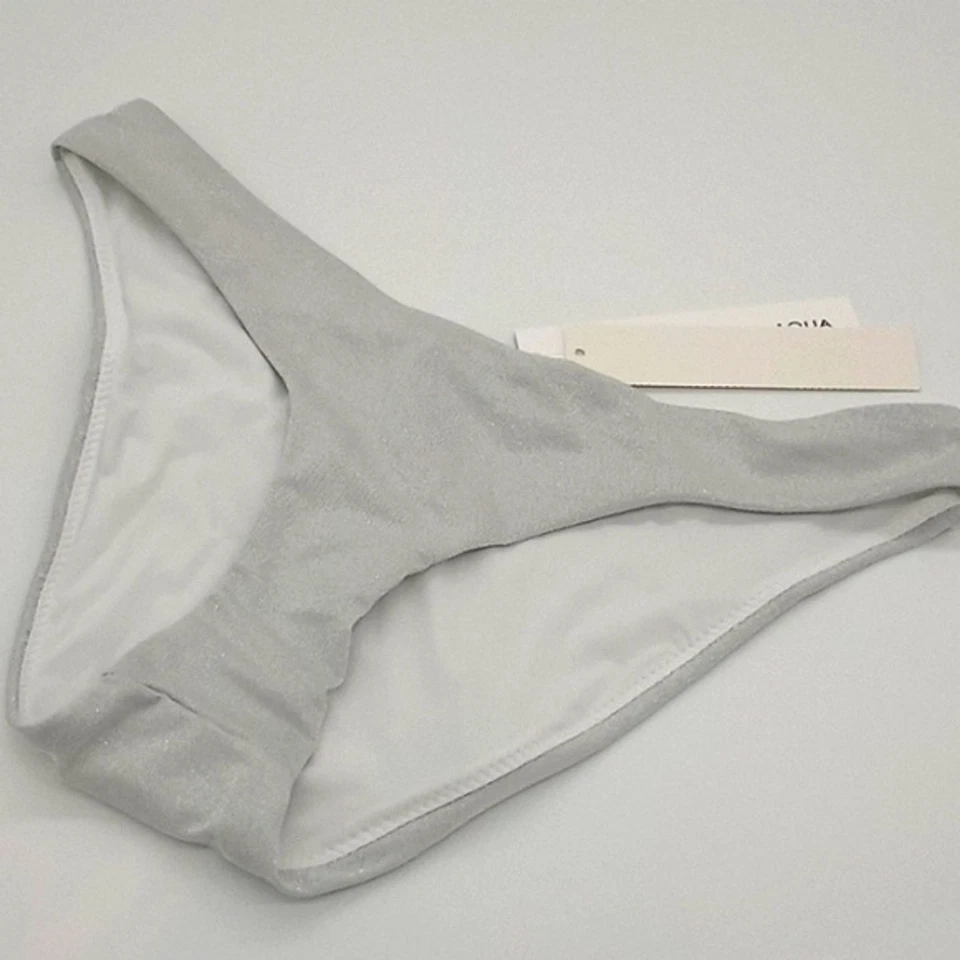 Aqua Swim Metallic Bikini Bottom Silver Size Small