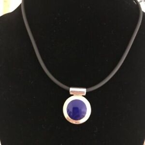Sterling Silver Round lapis pendant necklace