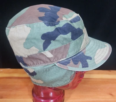 Vtg US. Military Issue Forest Camouflage Cold Weather Ear Flap Cap 6 7/8 Class 1 - Image 1 of 4