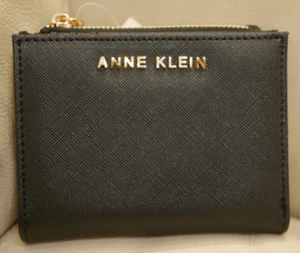 NEW WT WOMEN'S ANNE KLEIN SMALL BLACK BI FOLD WALLET BILLFOLD ZIP ID AKW1198 - Picture 1 of 12