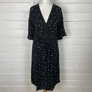 NEXT Dress Size UK 12 Black White Tall Drawstring Waist Knee Length Mono - Picture 1 of 13