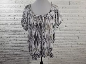 Basic Editions Womens Top 2X Plus Short Sleeve Black Watercolor Cotton Blend - Picture 1 of 8