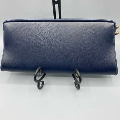 Vintage 60s Faux Leather Dark Blue Clutch Side Opening Kiss Closure - Imagem 1 de 4