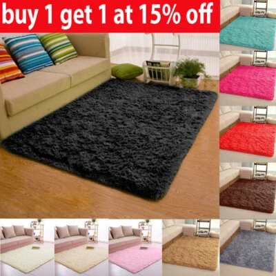Shaggy Rug Anti-Slip Large Fluffy Rug Super Soft Living Room Bedroom Carpet Mat☆ - Image 1 of 4
