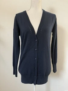 Trina Turk Navy Blue Merino Wool Cardigan Sweater Size Small - Picture 1 of 8