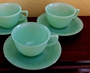 PRICE IS FOR 1 FIRE KING JADEITE (MILKY GREEN) JANE RAY RIBBED EDGE CUP & SAUCER - Picture 1 of 4