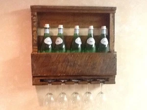 Handmade Reclaim Mini Wine Rack an glass holder Wall Mounted Dark wood Tones - Picture 1 of 12