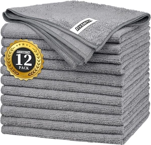 Grey Microfiber Cleaning Cloth -Pack of 12, Highly Absorbent Cleaning Rags, 16"X - Picture 1 of 12
