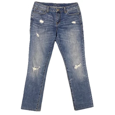 Pantalones de mezclilla London Jean pierna recta desgastados tiro medio para mujer talla 10 Foto 1 de 4