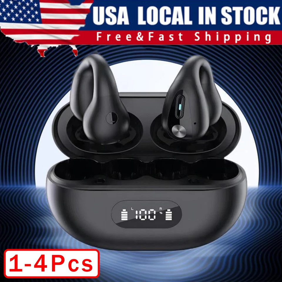 Bluetooth 5.3 Headset Wireless Ear Clip Earbuds Bone Conduction Headphones Sport - Image 1 of 4