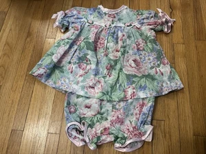 Vintage Nursery Rhyme Floral Baby Girls Dress With Bloomers 6-9M Made In USA - Picture 1 of 5