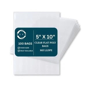 1.25 MIL Size 5" X 10" 100-1000 Packs LDPE Clear Flat Poly Bag, Open Top Package - Picture 1 of 7