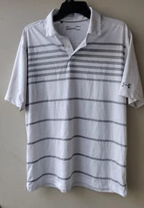 Camisa polo de golf Under Armour para hombre gris a rayas Heat Gear calce holgado, talla grande - Imagen 1 de 6
