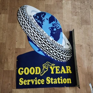 GOODYEAR SERVICE FLANGE 2-SIDED PORCELAIN ENAMEL SIGN 20.5 X 30 INCHES - Picture 1 of 4