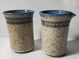 Gesprenkelte Steingut Keramik 2er Set Krug Tasse Keramik Vintage blau beige - Bild 1 von 9