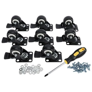 8Pcs 2" Caster Wheels Heavy Duty Swivel Plate Casters w/ Brake No Noise PU Wheel - Picture 1 of 10