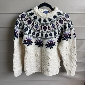 Woolrich Womens Wool Knit Sweater Scandinavian Yoke Pattern Size M Cottagecore - Foto 1 di 6