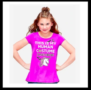 *NWT* Girls Top JUSTICE size 10 This is my Human Costume Halloween Unicorn Tee - Picture 1 of 3
