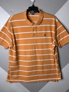 Polo Ralph Lauren Shirt Sz 2XL Men Stripe Short Sleeve Polo Prep Orange - Picture 1 of 10