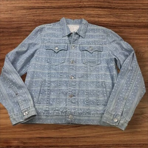 True Religion Denim Jacket 3XL Western Print Jean Jacket Button Up Mens - Picture 1 of 9