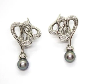 Silvia Kelly Ohrringe Ohrhänger in 18k Weißgold mit Diamanten und Perlen Japan - Bild 1 von 2