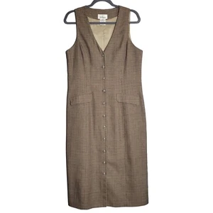 Vintage Womens Houndstooth 90s Sleevess Button Front Midi Dress Preppy Academia - Picture 1 of 6