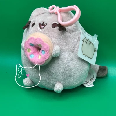 AUTHENTIC Gund NEW Pusheen DONUT BAG CLIP Plush Charm Key Ring 4" Cat Purse NWT - Image 1 of 4