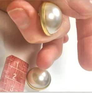5x 21mm Round Shank Half Sphere Dome Gold Metal & Pearl Buttons Vintage - Picture 1 of 3