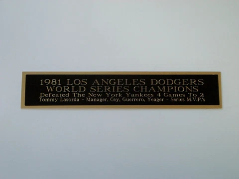1981 Los Angeles Dodgers World Series Nameplate For A Baseball Bat 1.25 X 6 Cover
