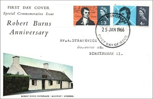 1966 Robert Burns FDC Burns Birthplace Alloway Ayrshire Birmingham CDS - Picture 1 of 2