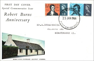 1966 Robert Burns FDC Burns Birthplace Alloway Ayrshire Birmingham CDS - Image 1 of 2