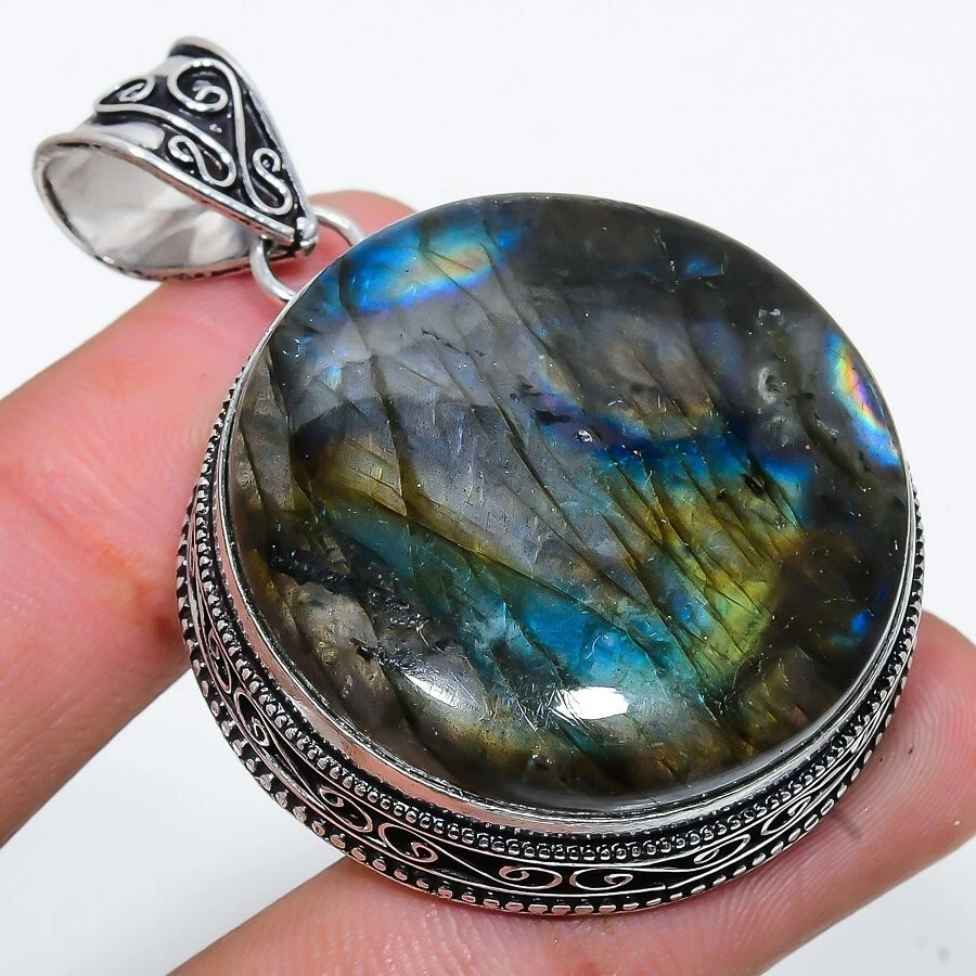 Colgante de joyería de plata de ley 925 con piedras preciosas de labradorita natural tamaño 1,8" Foto 1 de 1