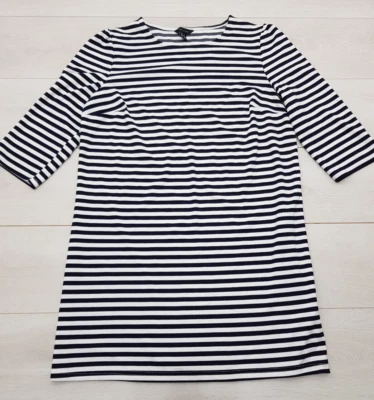 NEW LOOK Short Shift Dress Size 16 White Black Striped Stretch 3/4 Sleeve Casual - Image 1 of 4